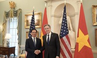 Bộ trưởng Ngoại giao Bùi Thanh Sơn và người đồng cấp Mỹ Antony Blinken chụp ảnh chung trước cuộc đối thoại ngày 25/3. (Ảnh: Baoquocte)