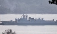 Tàu chiến Trung Quốc trong quân cảng Ream ngày 20/3. (Ảnh: Nikkei)