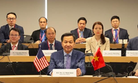 Phó Thủ tướng Lê Minh Khái trong cuộc trao đổi trực tuyến với Đại diện Thương mại Mỹ Katherine Tai. (ảnh: VNA)