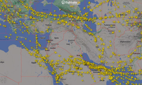 Hình minh họa giao thông hàng không cho thấy không phận trên Iran và nước láng giềng Trung Đông ngày 14/4. (Nguồn: Flightradar24.com)