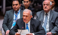 Ông Ziad Abu-Amr, thành viên Hội đồng Lập pháp Palestine, phát biểu trước Hội đồng Bảo an ngày 18/4. (Ảnh: Reuters)