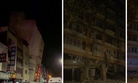 Một khách sạn ở Hoa Liên càng bi nghiêng sau trận động đất ngày 23/4. (Ảnh: Sở cứu hỏa Đài Loan)
