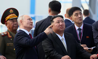 Tổng thống Nga Vladimir Putin và Chủ tịch Triều Tiên Kim Jong Un trong cuộc gặp năm 2023. (Ảnh: Sputnik)