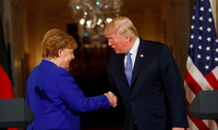 Bà Angela Merkel và ông Trump trong cuộc họp báo chung ở Nhà Trắng năm 2018. (Ảnh: Reuters)