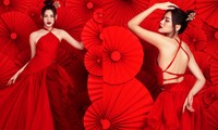 Hoa hậu Đỗ Thị Hà diện yếm đỏ, khoe lưng trần gợi cảm trong bộ ảnh Tết