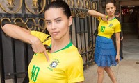 Thiên thần nội y Adriana Lima mặc áo số của Neymar xuống phố