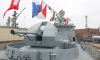 Tổ hợp pháo-tên lửa phòng không Kashtan-M được trang bị trên tàu Đô đốc Grigorovich. Ảnh: Sputnik