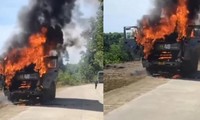 Xe tải bốc cháy ngùn ngụt, tài xế nhảy khỏi cabin thoát nạn 