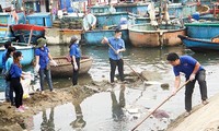 Ra quân Làm sạch biển và thu gom rác thải tại Cảng cá Quy Nhơn (TP Quy Nhơn, tỉnh Bình Định). Ảnh: Tr.Định 