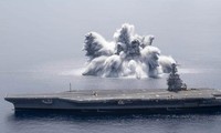 Tàu sân bay USS Gerald R. Ford (CVN 78) đã hoàn thành thử nghiệm chịu đựng vụ nổ đầu tiên theo lịch trình ở Đại Tây Dương vào ngày 18 tháng 6 năm 2021. Ảnh của Hải quân Mỹ