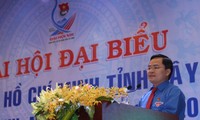 Bí thư Trung ương Đoàn, anh Nguyễn Anh Tuấn phát biểu tại đại hội. Ảnh: Tân Châu