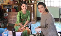 Huyền My rạng rỡ bên Hoa hậu Myanmar trên trường quay 
