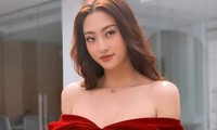 Hoa hậu Lương Thuỳ Linh khoe vòng một gợi cảm với váy trễ vai đỏ rực
