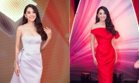 Hoa hậu Tiểu Vy diện váy cúp ngực khoe vai trần gợi cảm ngồi ghế giám khảo 