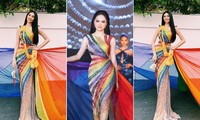 Mặc lại váy lục sắc của Hương Giang, Ngọc Thảo nổi bật tại buổi chụp hình ở Miss Grand