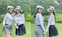 Hoa hậu Đỗ Mỹ Linh và Ngọc Hân cùng diện sắc trắng, đọ dáng trên sân golf