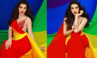 Trân Đài dùng cờ lục sắc làm váy dạ hội, mang niềm tự hào LGBT tới Hoa hậu chuyển giới quốc tế