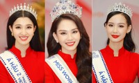 Top 3 Miss World Vietnam 2022 khoe sắc với áo dài đỏ tại thủ đô
