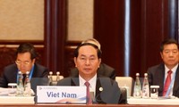 Chủ tịch nước Trần Đại Quang dự và phát biểu tại Phiên họp bàn tròn thứ nhất của Diễn đàn cấp cao hợp tác “Vành đai và Con đường”. (Ảnh: Nhan Sáng/TTXVN)