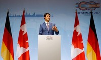 Thủ tướng Canada Justin Trudeau họp báo thông tin kết quả Hội nghị thượng đỉnh G20 tại Hamburg, Đức ngày 8/7/2017. Ảnh: Reuters