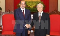 Tổng Bí thư Nguyễn Phú Trọng tiếp Tổng thống Cộng hòa Ai Cập Abdel Fattah El-Sisi thăm cấp Nhà nước Việt Nam. (Ảnh: Trí Dũng/TTXVN)