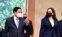 Thủ tướng Phạm Minh Chính trong cuộc tiếp Phó Tổng thống Mỹ Kamala Harris ngày 25/8. (Ảnh: Đoàn Bắc)