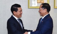 Bộ trưởng Ngoại giao Bùi Thanh Sơn gặp riêng Phó Thủ tướng, Bộ trưởng Ngoại giao Lào Saleumxay Kommasith tại Jakarta ngày 11/7. (Ảnh: Mofa)