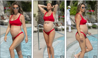 Cựu Hoa hậu Anh diện bikini khoe bụng bầu &apos;vượt mặt&apos; khi sắp sinh con thứ 5 