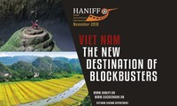 Maket tấm pano quảng bá điện ảnh và du lịch Việt Nam tại Cannes do Cục Điện ảnh cung cấp cho báo chí không có ảnh Lý Nhã Kỳ.