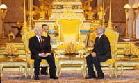 Tổng Bí thư Nguyễn Phú Trọng hội đàm với Quốc vương Campuchia Norodom Sihamoni. Ảnh: TTXVN.
