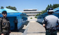 Khu vực phi quân sự giữa hai miền Triều Tiên, nơi sẽ diễn ra cuộc gặp thượng đỉnh của lãnh đạo Triều Tiên và Hàn Quốc vào ngày 27/4. Ảnh: Thu Loan.