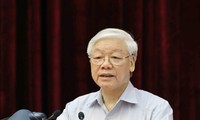 Tổng Bí thư Nguyễn Phú Trọng phát biểu kết luận hội nghị. Ảnh: TTXVN.