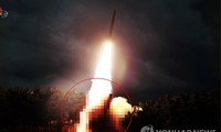 Hình ảnh vụ thử tên lửa được phát trên truyền hình Triều Tiên. Khu vực quan trọng đã bị làm mờ. Ảnh: Yonhap