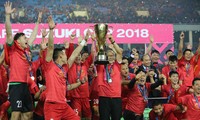  HLV Park Hang Seo ăn mừng chức vô địch AFF Cup 2018. Ảnh: Như Ý