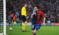 Lionel Messi ăn mừng bàn thắng vào lưới M.U ở trận chung kết Champions League 2009