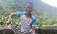 Anh Đặng Hành Dũng, Bí thư Chi đoàn thôn Phiêng Phàng, xã Yến Dương, huyện Ba Bể (tỉnh Bắc Kạn) đã thành công với mô hình nuôi cá nước lạnh trên đỉnh Pù Lầu Ảnh: NVCC 