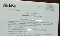 Giấy xác nhận một lần gửi tiền của khách hàng V.T.K.O. tại MSB có dấu đỏ và chữ ký lãnh đạo ngân hàng Ảnh: Ngọc Mai 