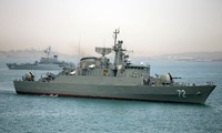 Tàu chiến Alborz của Iran chuẩn bị rời khỏi vùng biển của Iran ngày 7/4/2015 Ảnh: Fars 