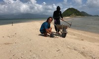 “Chúa đảo” Đại Anh cùng nhân viên dọn rác trên con đường cát giữa biển