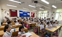 Học sinh lớp 2A3, Trường tiểu học Vĩnh Tuy, quận Hai Bà Trưng (Hà Nội). Ảnh: Hà Minh