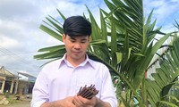 Anh Hoàng Văn Tần (25 tuổi, dân tộc Nùng) với sản phẩm ống hút từ cây dương xỉ