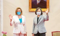 Chủ tịch Hạ viện Mỹ Nancy Pelosi và nhà lãnh đạo Đài Loan Thái Anh Văn sáng 3/8 tại Đài Bắc - Ảnh: Getty Images