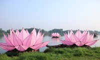 Hạ 7 đóa hoa sen nặng 2,1 tấn xuống sông Hương mừng Đại lễ Phật đản