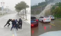 Video bão Talim đổ bộ vào Trung Quốc: Mưa to gió lớn tạo ra &quot;dòng thác&quot; kỳ lạ