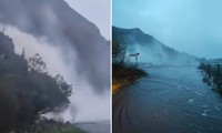 Video dòng thác cuồn cuộn dữ dội như bốc cháy do bão Debi gây mưa kỷ lục