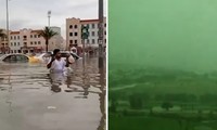 Bầu trời Dubai bỗng chuyển màu xanh lá cây giữa mưa bão lịch sử, là hiện tượng gì?