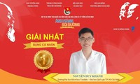 Thí sinh Nguyễn Duy Khanh, khoa Hóa học (ĐH Khoa học Tự nhiên - ĐHQG TPHCM) đoạt giải Nhất Vòng chung kết bảng cá nhân Hội thi Olympic toàn quốc các môn khoa học Mác - Lênin và tư tưởng Hồ Chí Minh “Ánh sáng soi đường” lần thứ 4, năm 2021. Ảnh: Bảo Anh