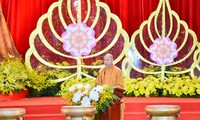 Thượng tọa Thích Đức Thiện, Tổng Thư ký Hội đồng Trị sự Giáo hội Phật giáo Việt Nam công bố bản tuyên bố Hà Nam 2019. Ảnh: Như Ý