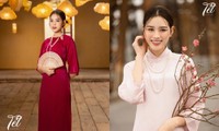 Hoa hậu Đỗ Thị Hà khéo chọn phụ kiện cầm tay để có bộ ảnh áo dài Tết đẹp miễn chê