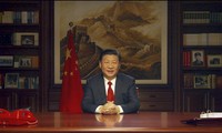 Chủ tịch Trung Quốc Tập Cận Bình phát biểu trên truyền hình trước thềm năm mới 2018. Ảnh: Tân Hoa Xã